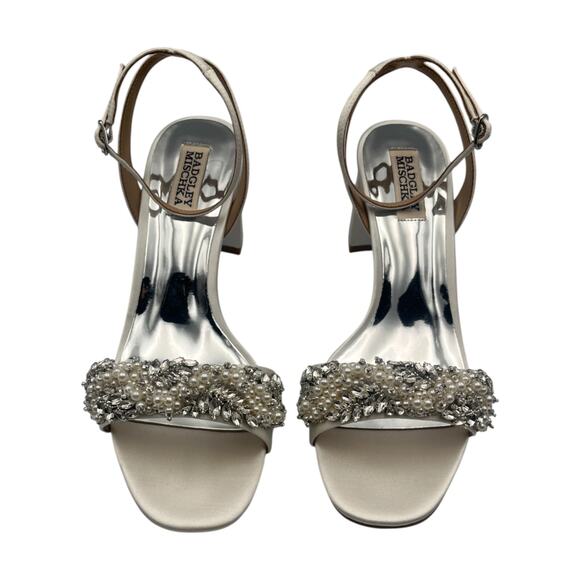 Badgley Mischka Clara Embellished Strap Heels Evening Bridal Sandals White Sz 8 - Picture 3 of 8